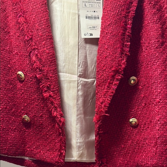 Zara Women's Dark Pink Tweed Jacket - Picture 4 of 10